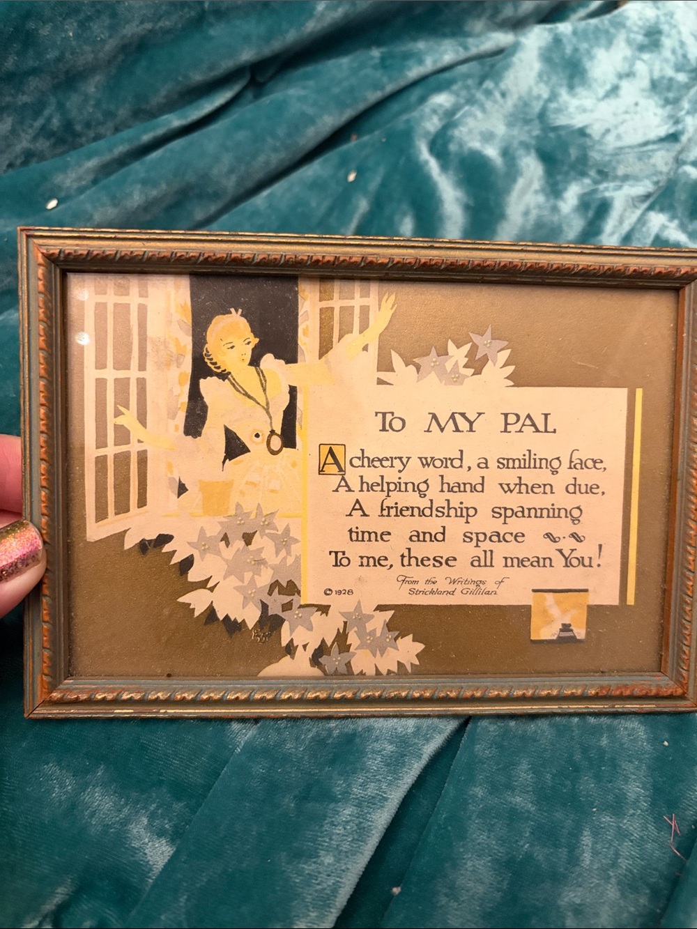 Framed Vintage 'To My Pal' Sentiment Art - Gold & Cream